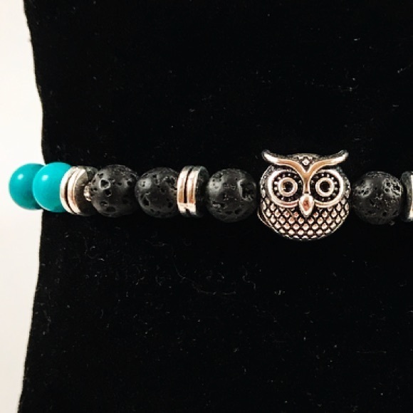 Women turquoise lava rock owl beaded bracelet - Picture 6 of 7